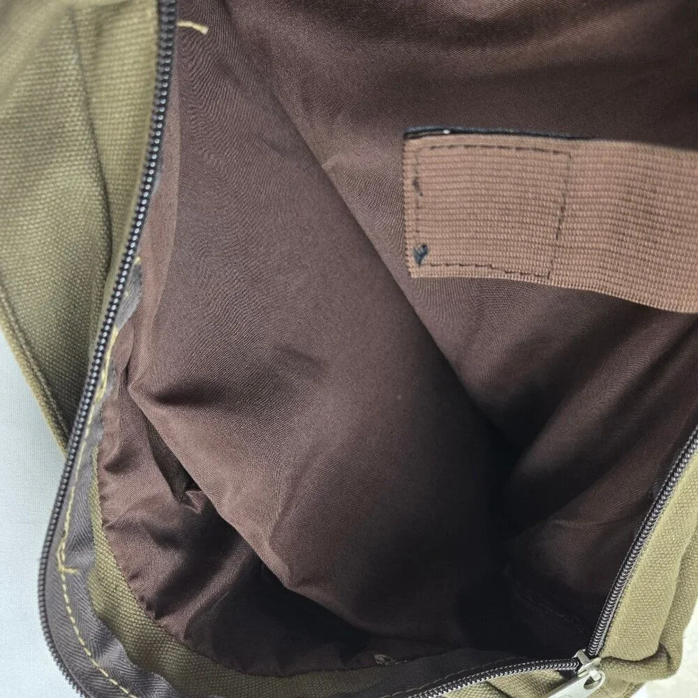 Hard Rock Olive Green Messenger Bag Laptop 100% Cotton Buckles Top Handle Strap